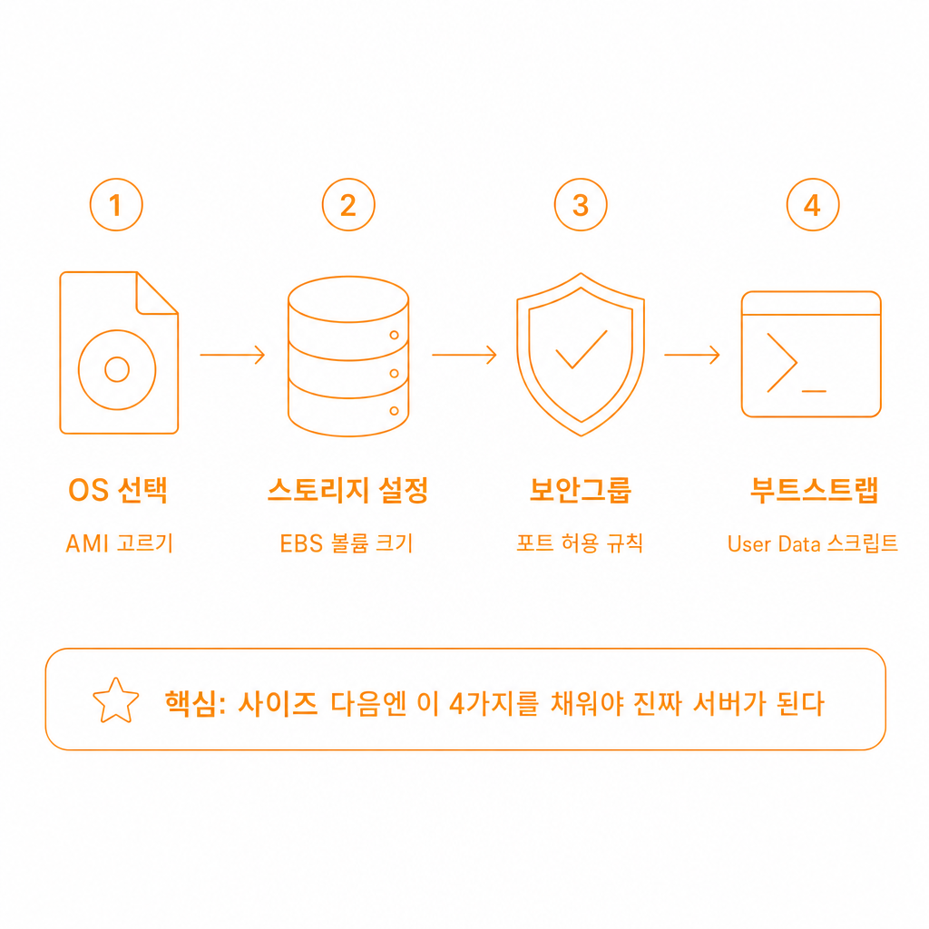 인스턴스 생성 시 OS·스토리지·보안그룹·부트스트랩을 정하는 흐름도